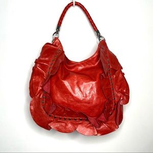 SUSAN FARBER Sicily Studded Ruffle Hobo Bag